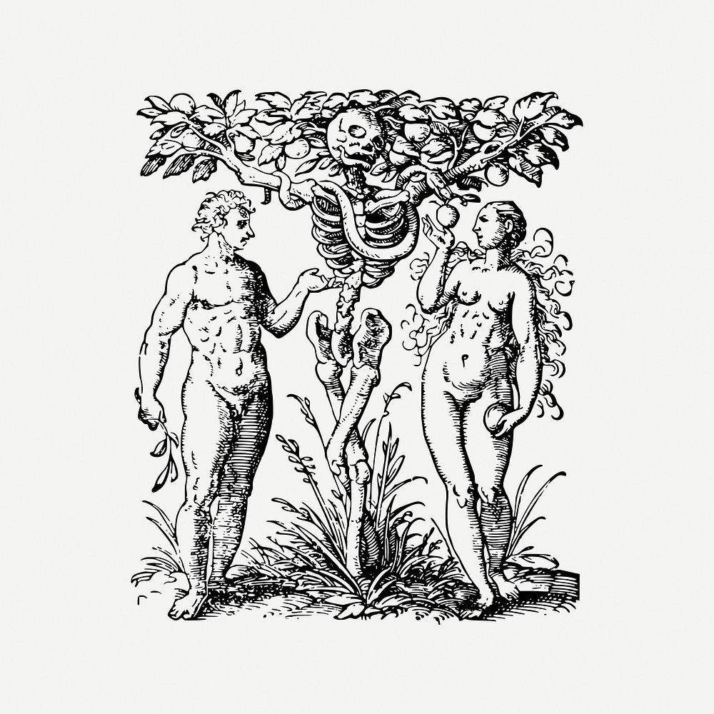 Garden of Eden collage element, vintage illustration psd. Free public domain CC0 image.
