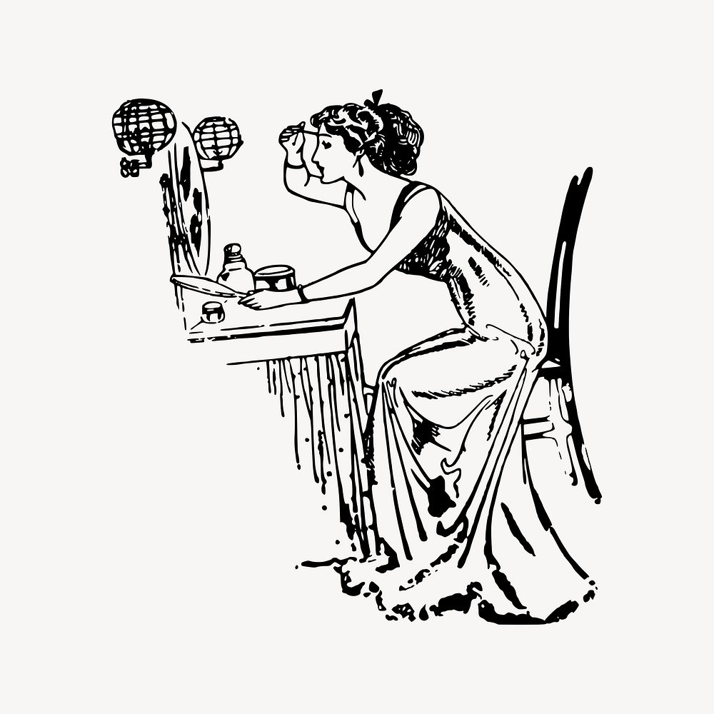 Woman applying makeup clipart, drawing illustration vector. Free public domain CC0 image.