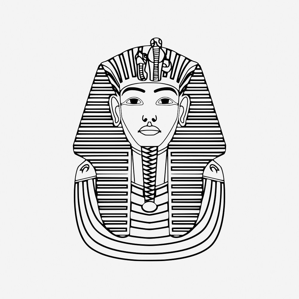 Tutankhamun, drawing illustration. Free public domain CC0 image.