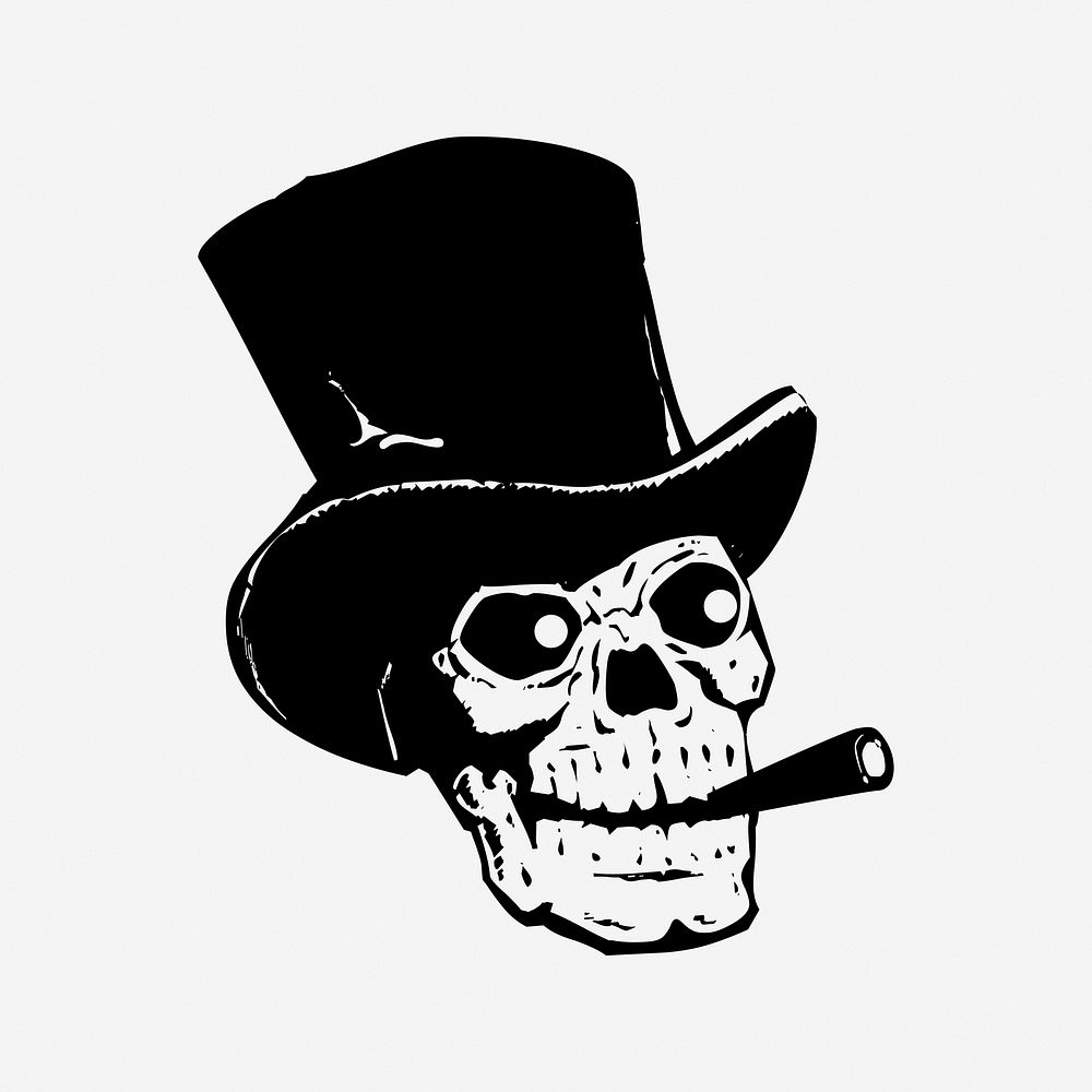 Skull cigar, drawing illustration. Free public domain CC0 image.