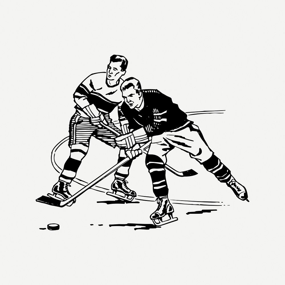 Hockey collage element, vintage illustration psd. Free public domain CC0 image.