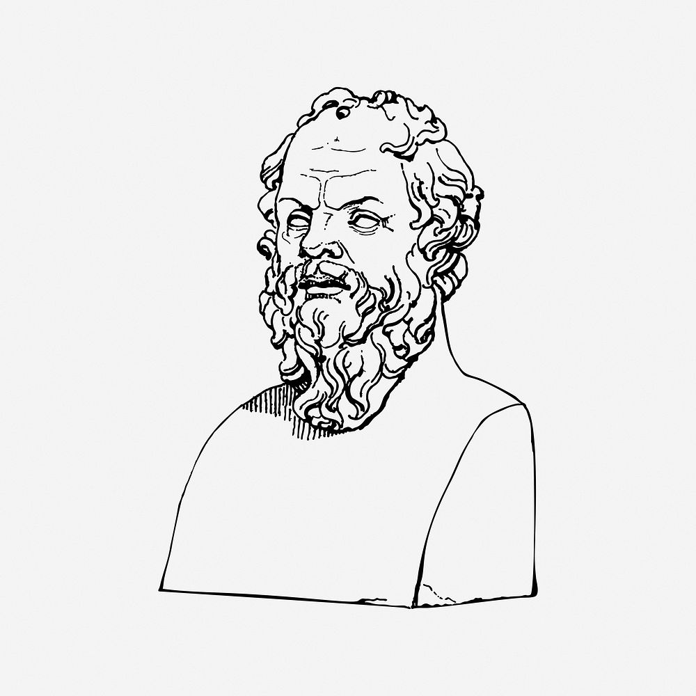 Socrates bust, drawing illustration. Free public domain CC0 image.