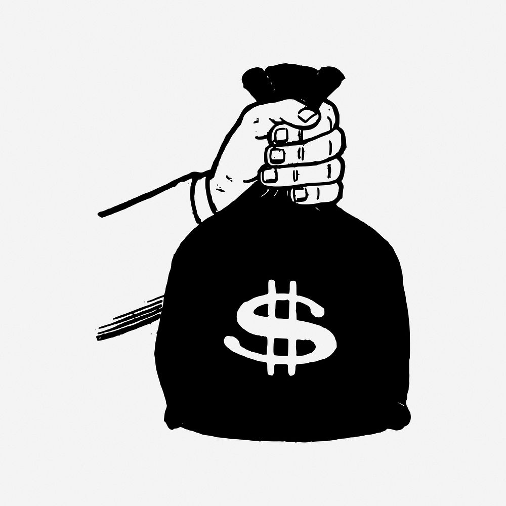 Money bag, drawing illustration. Free public domain CC0 image.
