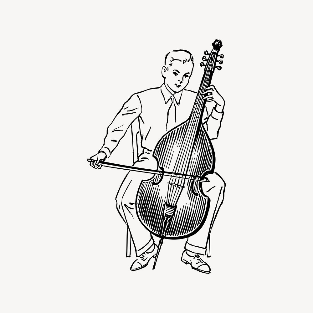 Boy playing viol clipart, drawing illustration vector. Free public domain CC0 image.