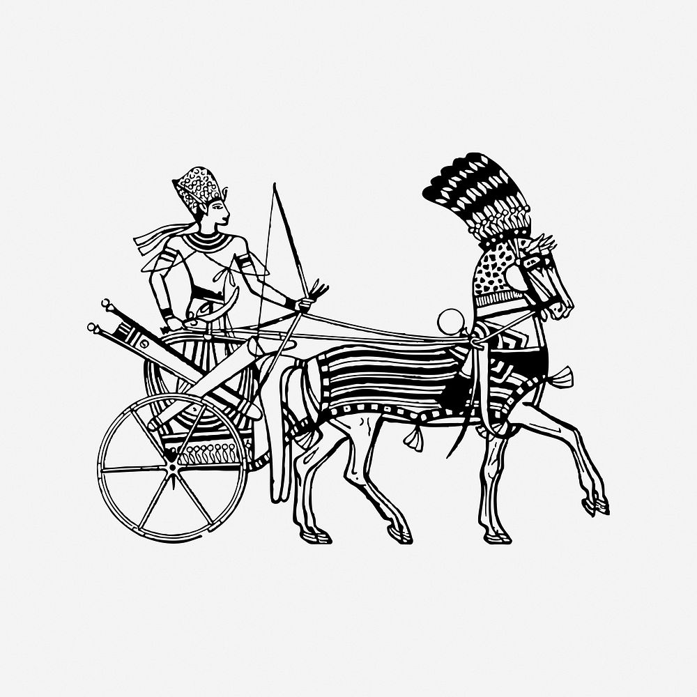 Egyptian chariot, drawing illustration. Free public domain CC0 image.