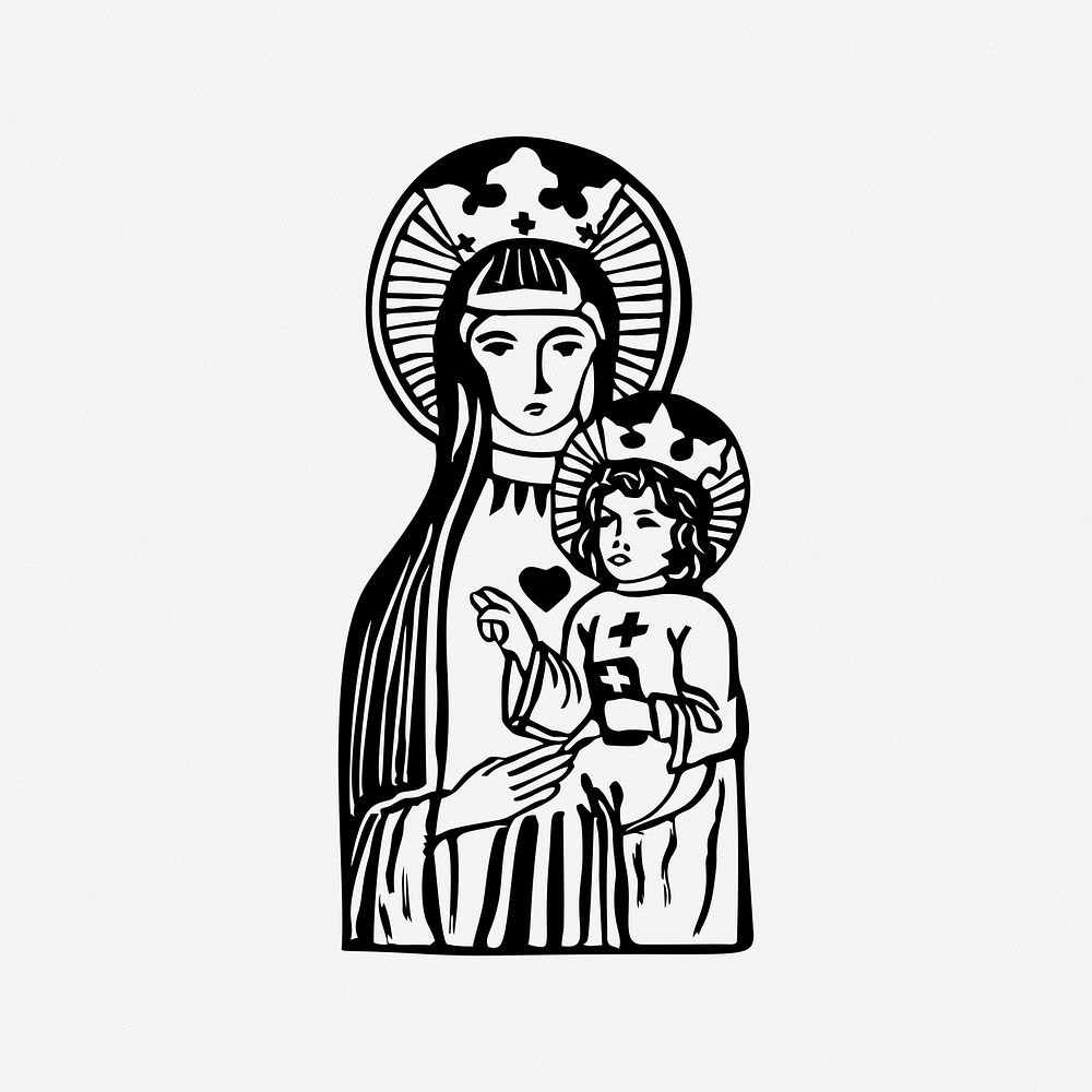 Mary & Jesus collage element, vintage illustration psd. Free public domain CC0 image.