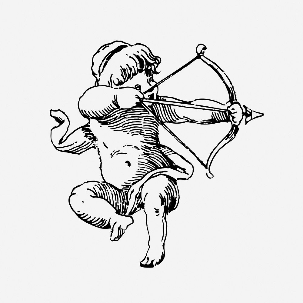 Cupid, drawing illustration. Free public domain CC0 image.