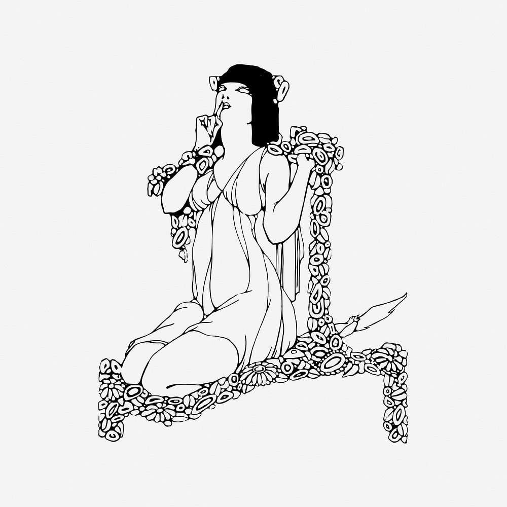 Woman keep quiet, drawing illustration. Free public domain CC0 image.