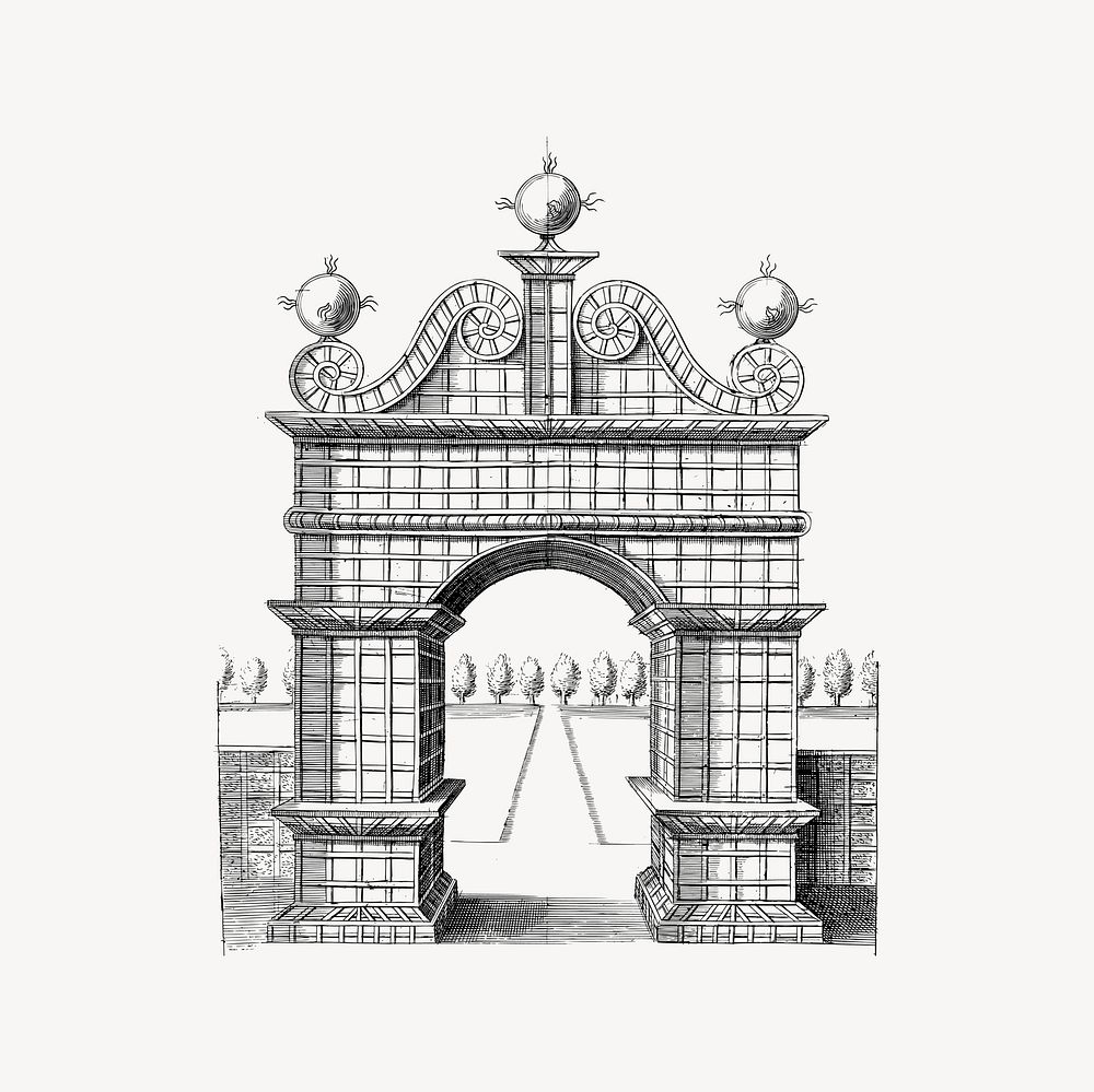 Elegant gate clipart, drawing illustration vector. Free public domain CC0 image.