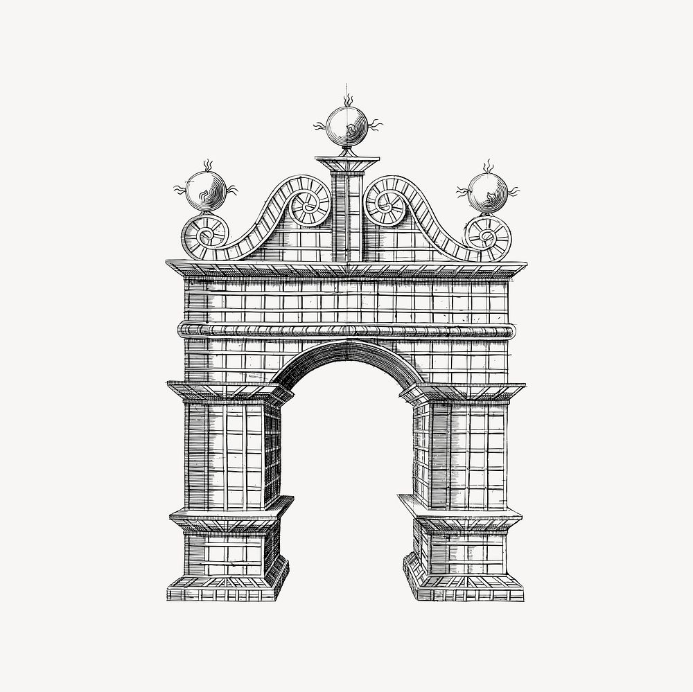 Elegant gate clipart, drawing illustration vector. Free public domain CC0 image.