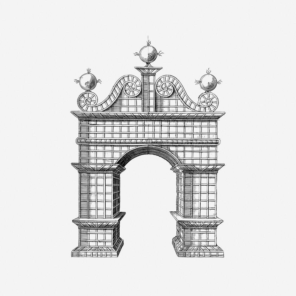 Elegant gate, drawing illustration. Free public domain CC0 image.
