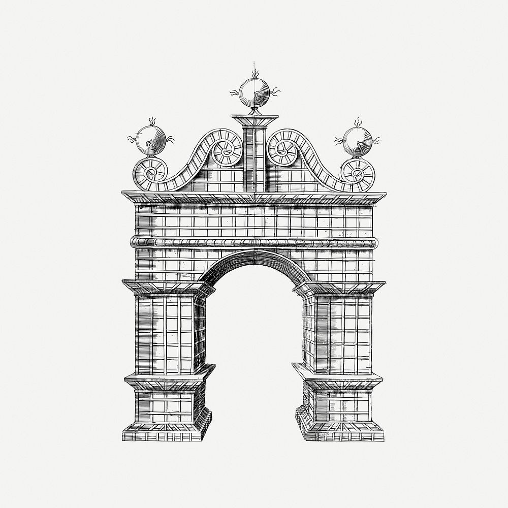 Elegant gate collage element, vintage illustration psd. Free public domain CC0 image.
