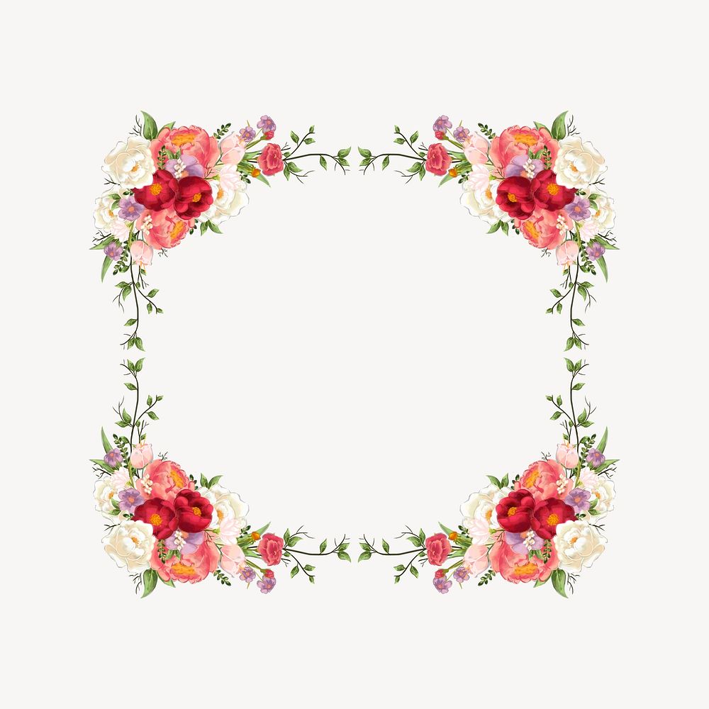 Flower frame clipart, drawing illustration vector. Free public domain CC0 image.