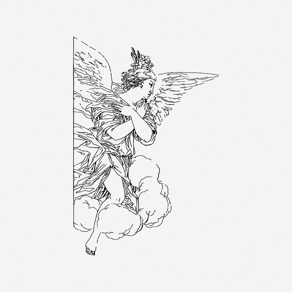 Angel, drawing illustration. Free public domain CC0 image.