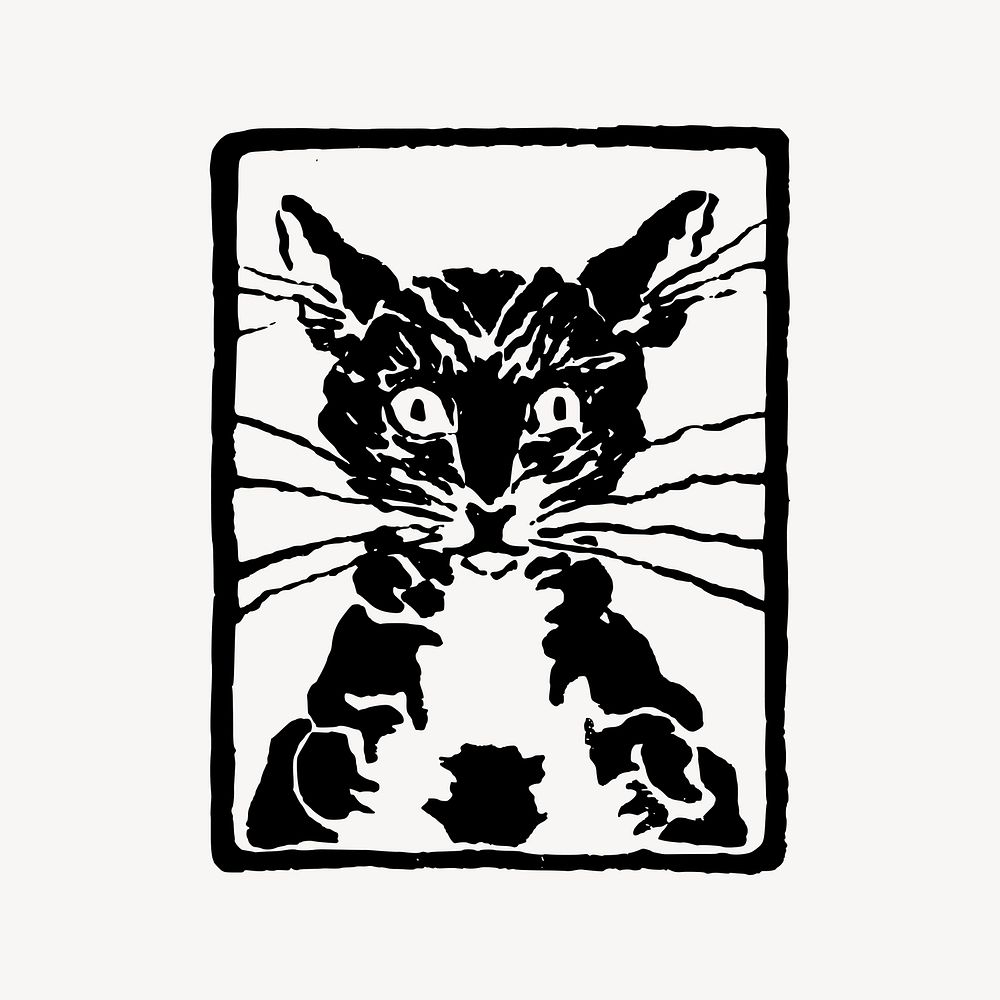Cat stamp clipart, drawing illustration vector. Free public domain CC0 image.