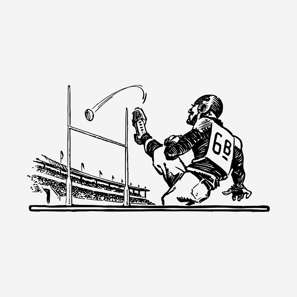 American football drawing, vintage illustration. Free public domain CC0 image.