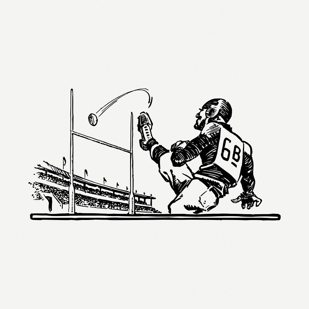 American football drawing, vintage illustration psd. Free public domain CC0 image.