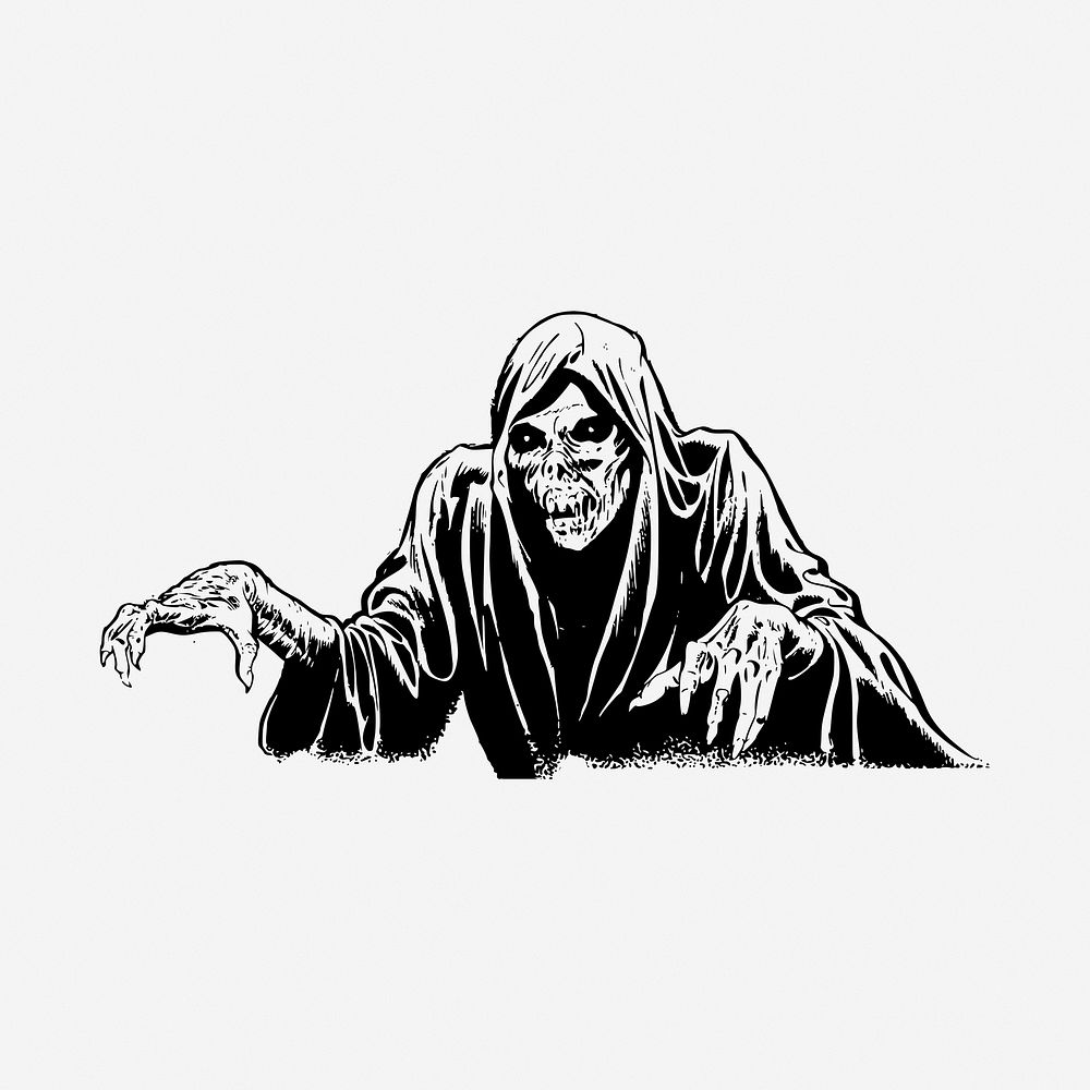 Grim Reaper drawing, vintage illustration. Free public domain CC0 image.