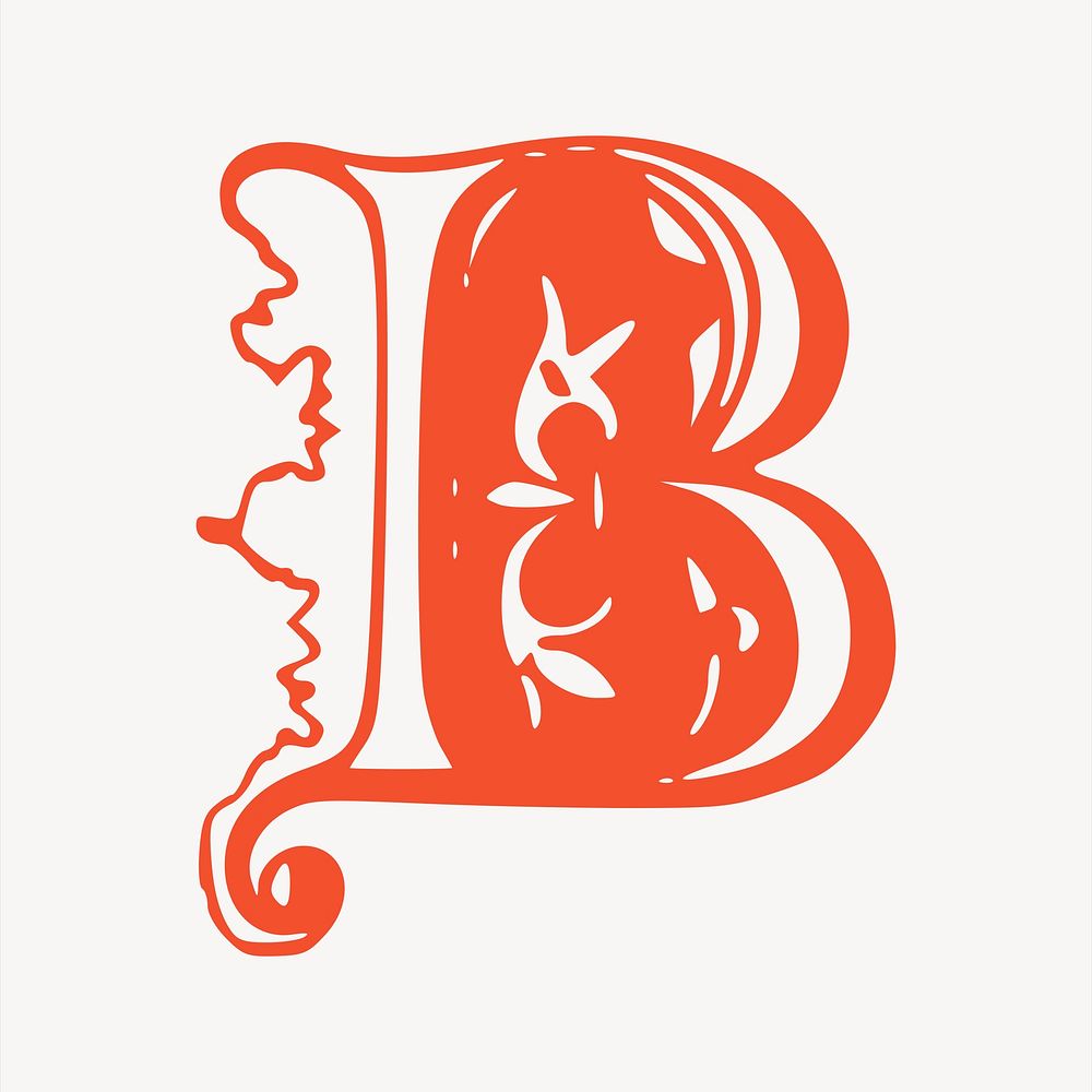 B letter  clipart, vintage hand drawn vector. Free public domain CC0 image.