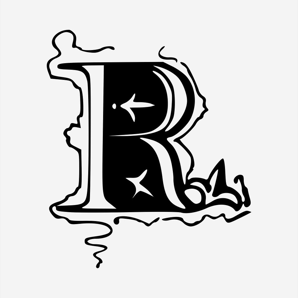 R letter  clipart, vintage hand drawn vector. Free public domain CC0 image.