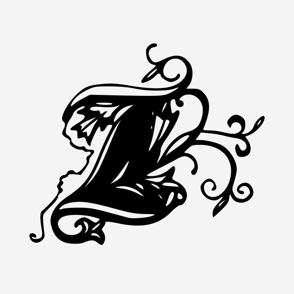 Z letter  clipart, vintage hand drawn vector. Free public domain CC0 image.