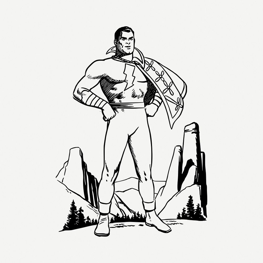 Superhero comic drawing, vintage illustration psd. Free public domain CC0 image.