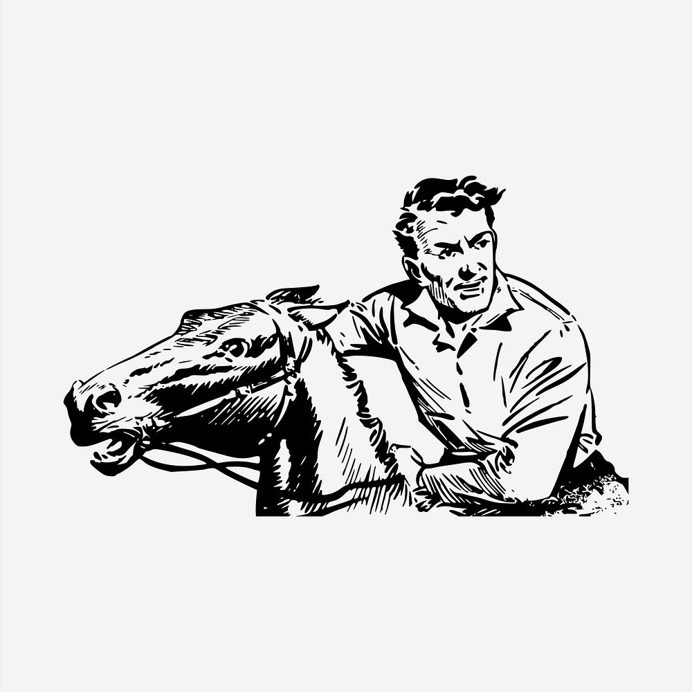 Horse riding   clipart, vintage hand drawn vector. Free public domain CC0 image.