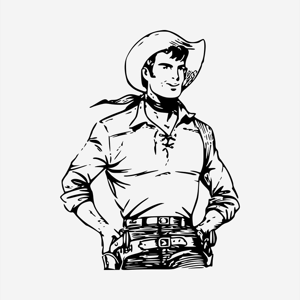 Cowboy   clipart, vintage hand drawn vector. Free public domain CC0 image.