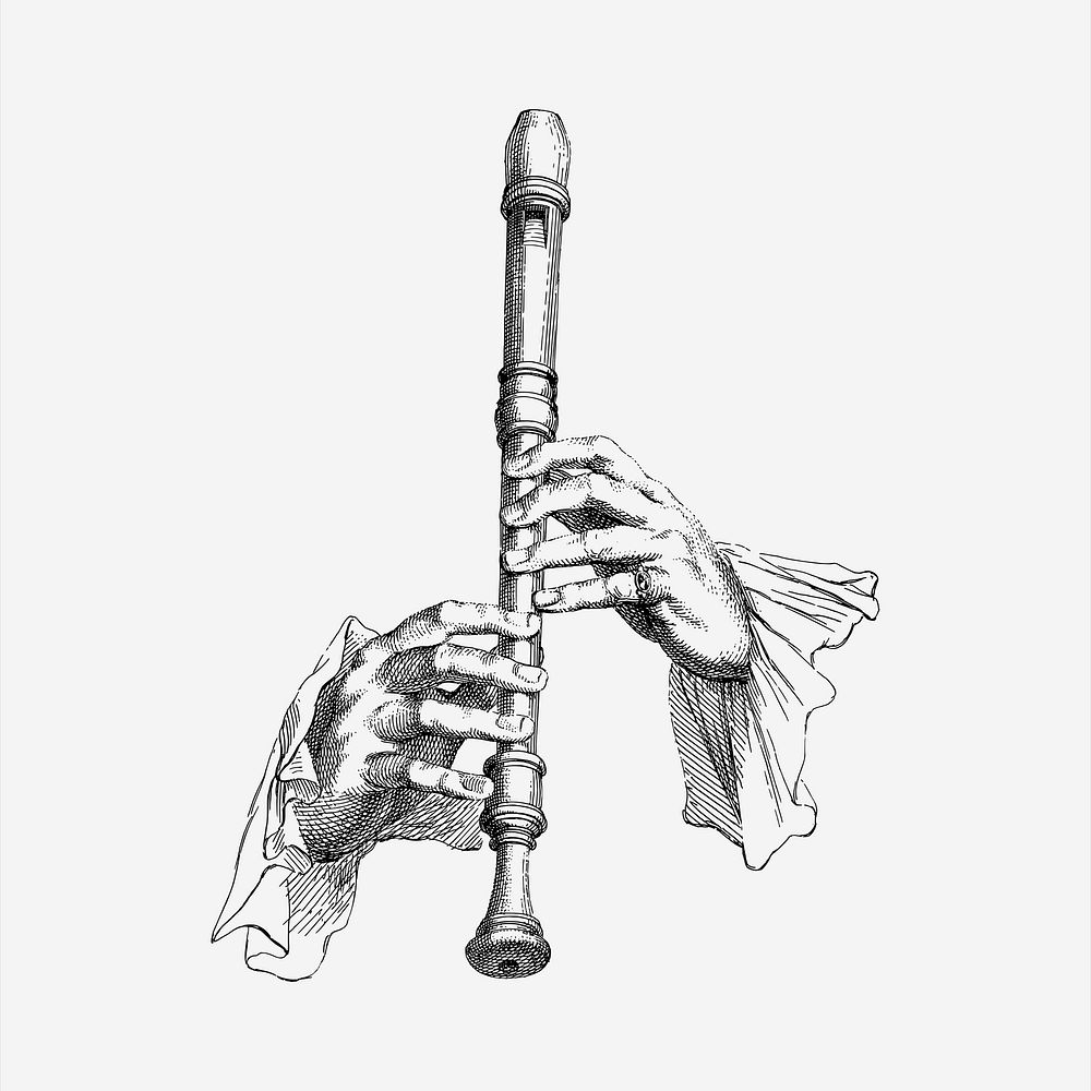 Flute  clipart, vintage hand drawn vector. Free public domain CC0 image.