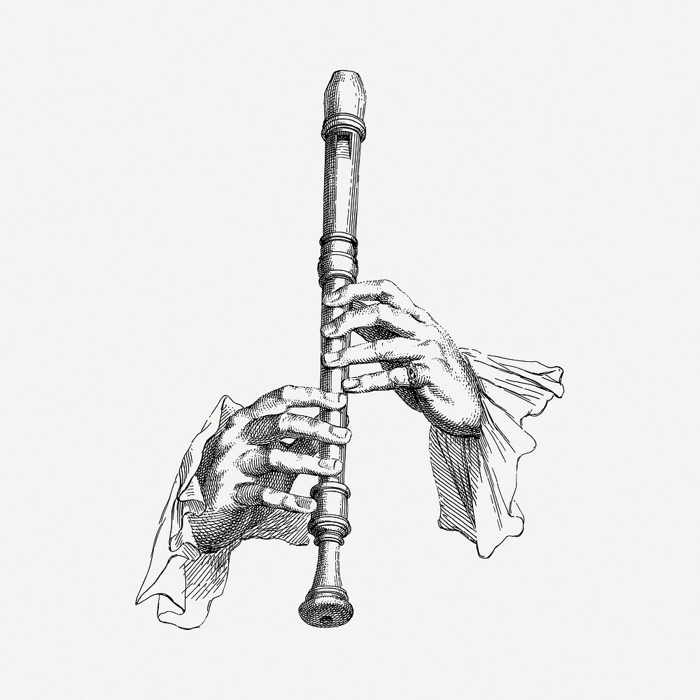 Flute drawing, vintage illustration psd. Free public domain CC0 image.