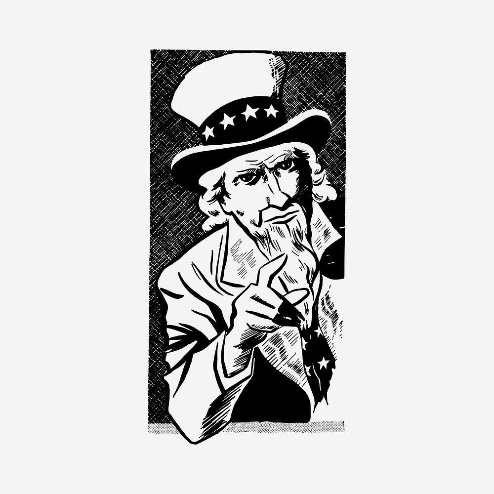 Uncle Sam drawing, vintage illustration. Free public domain CC0 image.