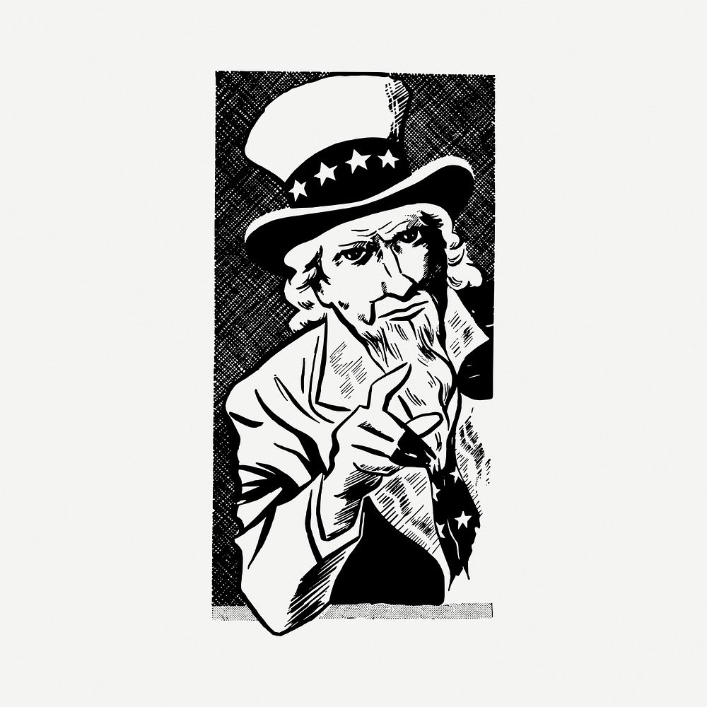 Uncle Sam drawing, vintage illustration psd. Free public domain CC0 image.