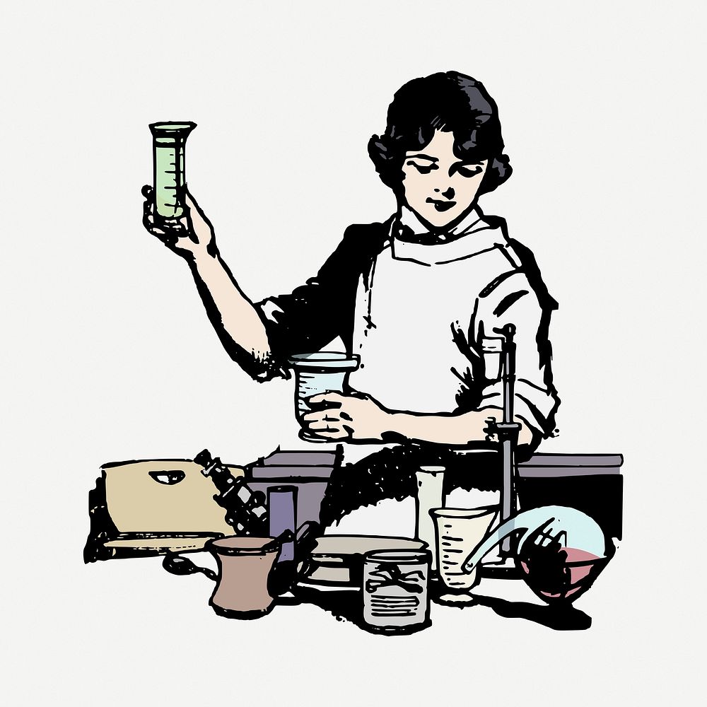 Female chemist drawing, vintage illustration Free PSD rawpixel