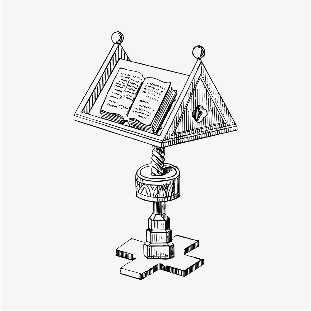 Book on lectern clipart, vintage hand drawn vector.