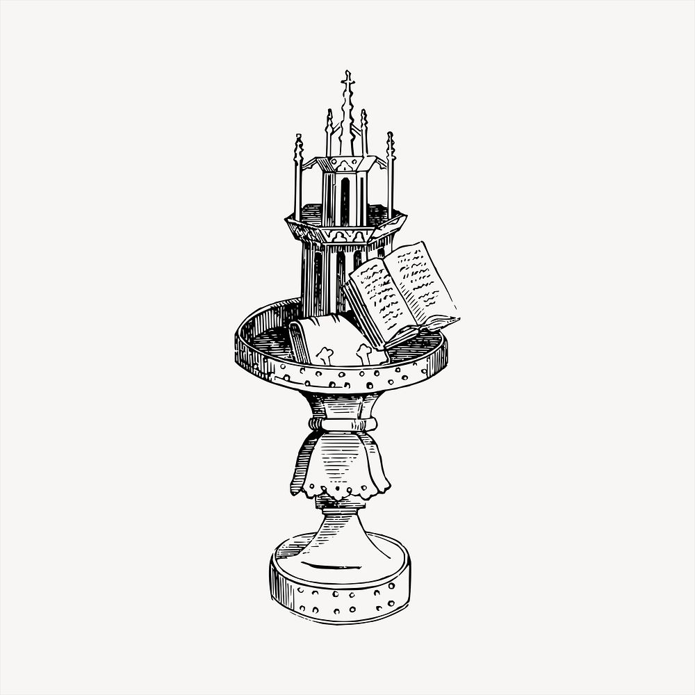 Book on lectern clipart, vintage hand drawn vector. 