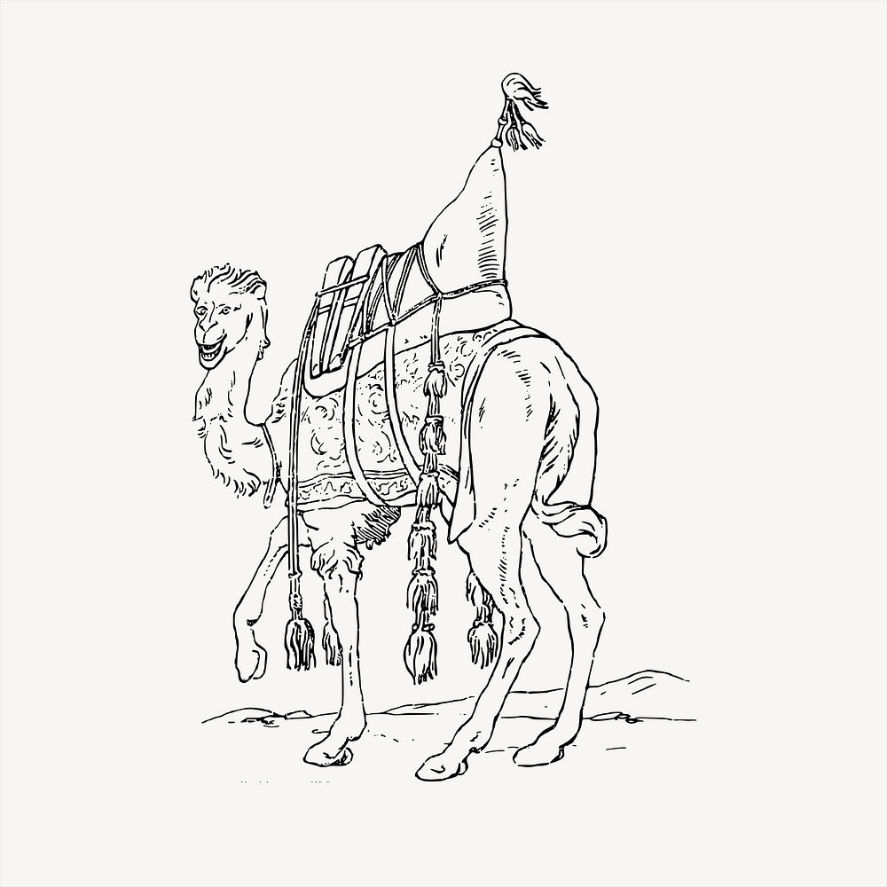 Loaded camel clipart, vintage hand drawn vector. Free public domain CC0 image.