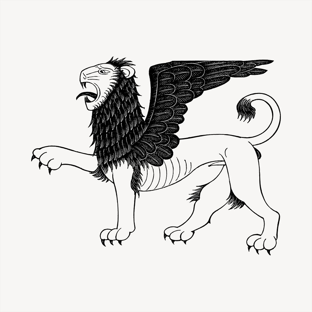 Mythical lion  clipart, vintage hand drawn vector. Free public domain CC0 image.