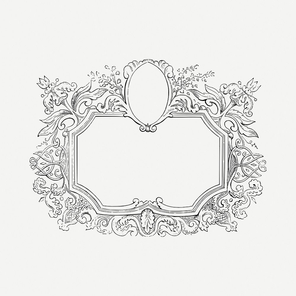 Ornamental frame drawing, vintage illustration psd. 