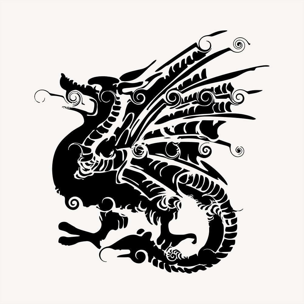 Mythical dragon  clipart, vintage hand drawn vector. Free public domain CC0 image.