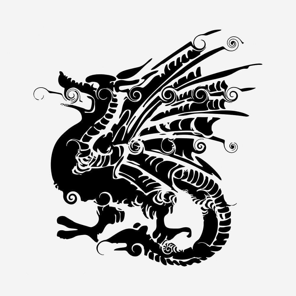 Mythical dragon drawing, vintage illustration. Free public domain CC0 image.