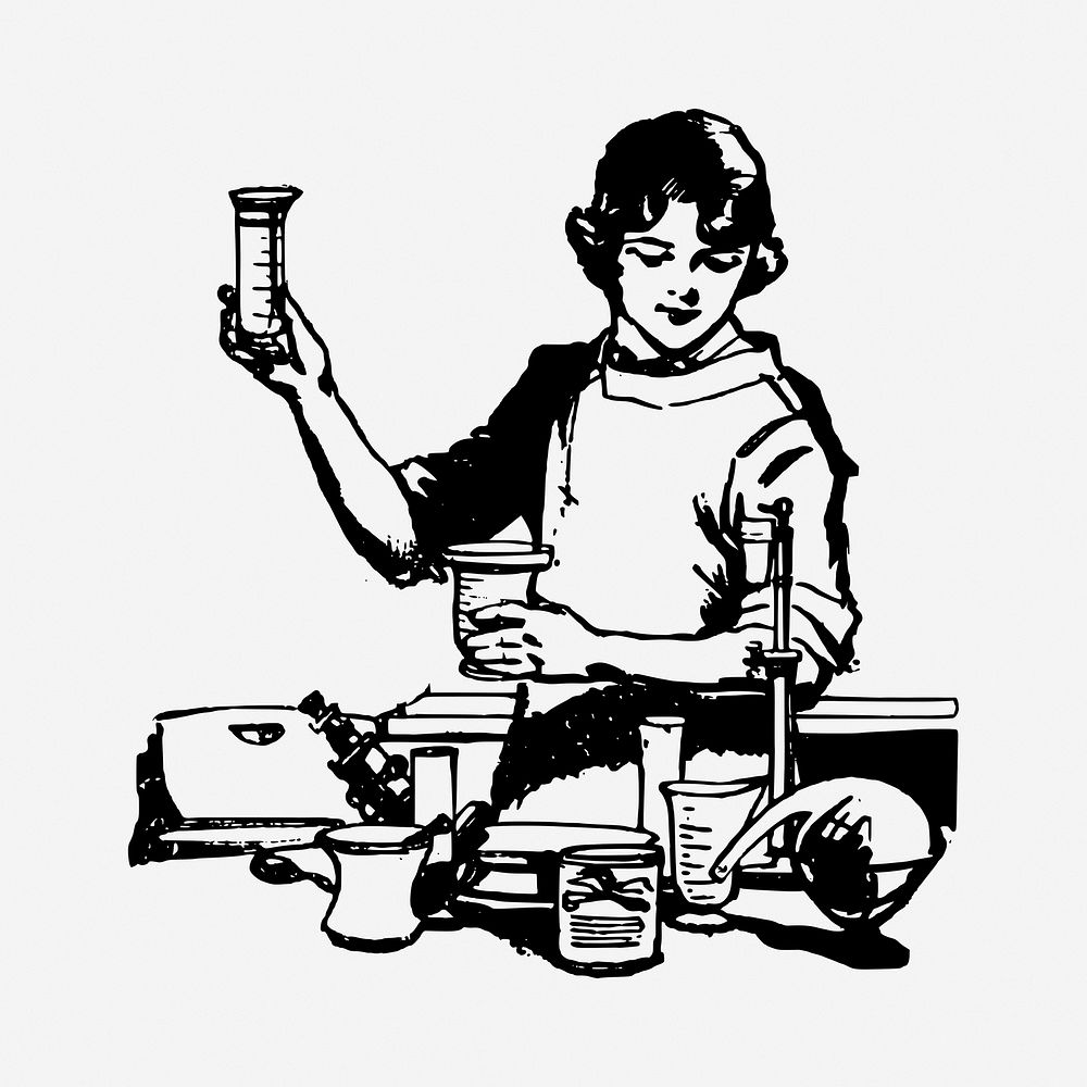 Female chemist drawing, vintage illustration. Free Photo rawpixel