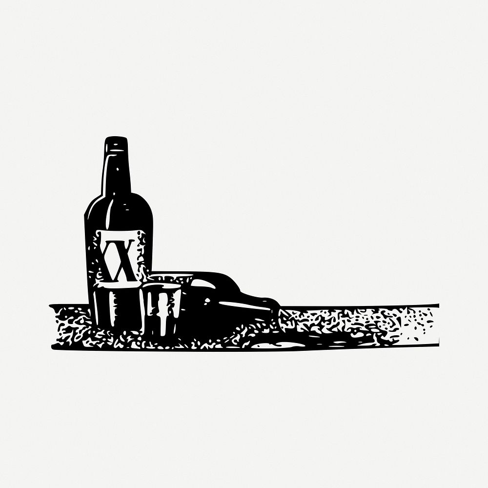 Alcohol bottle drawing, vintage illustration psd. Free public domain CC0 image.