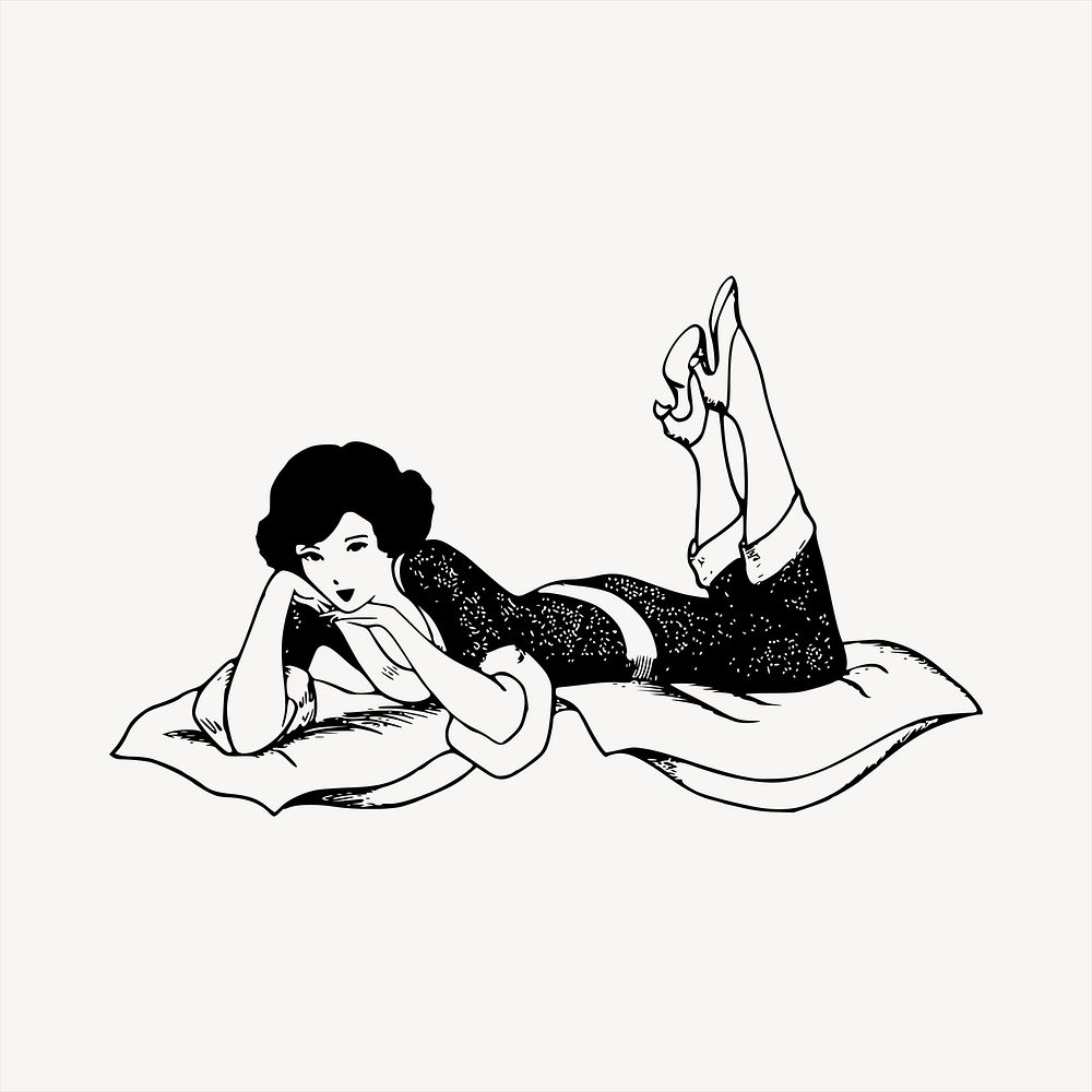 Woman lying down  clipart, vintage hand drawn vector. Free public domain CC0 image.