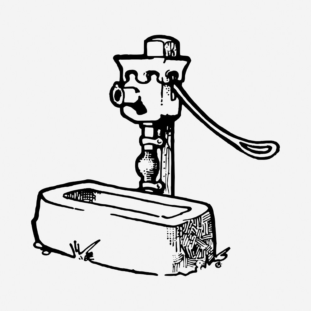 Water trough drawing, vintage illustration. Free public domain CC0 image.