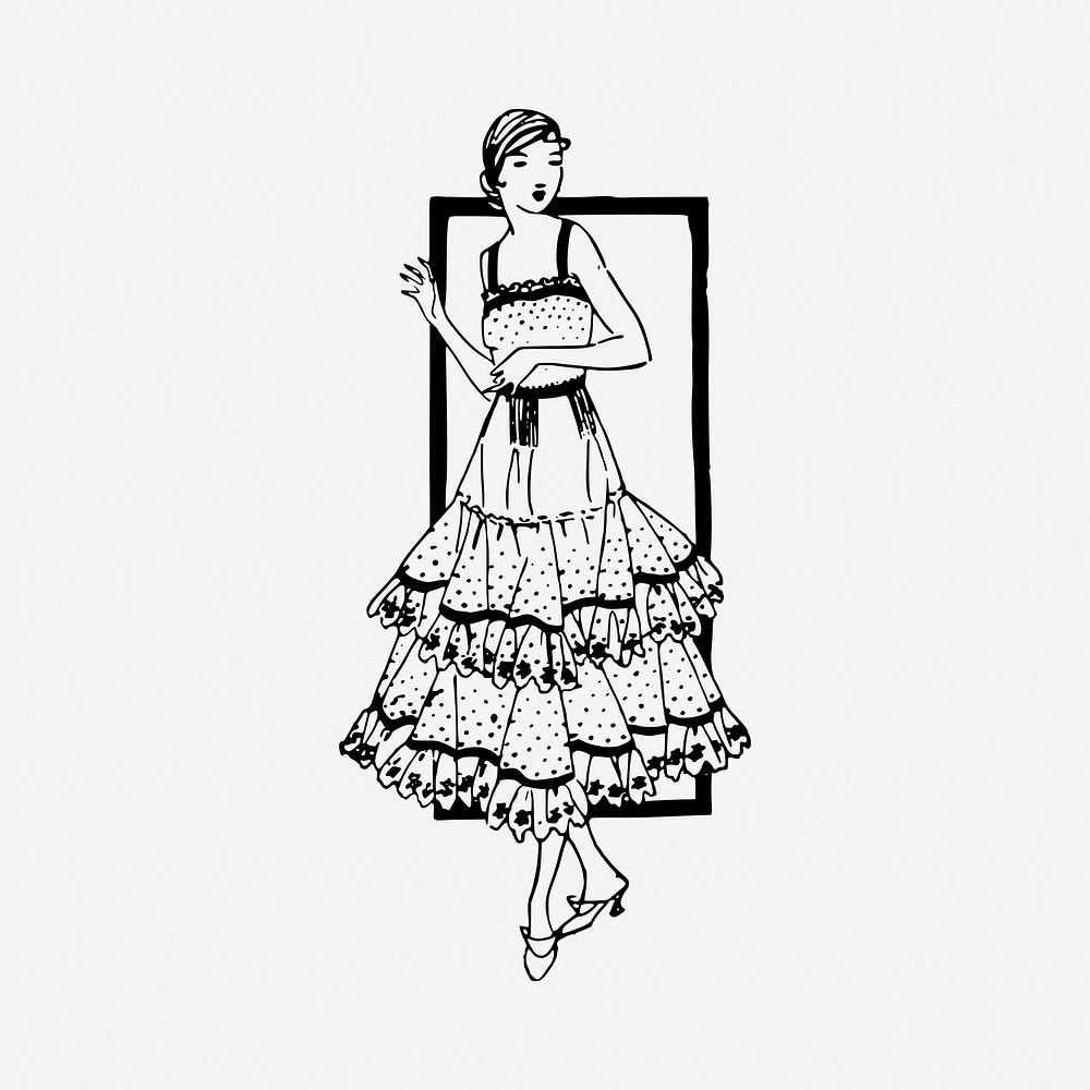 Woman's fashion drawing, vintage illustration. Free public domain CC0 image.