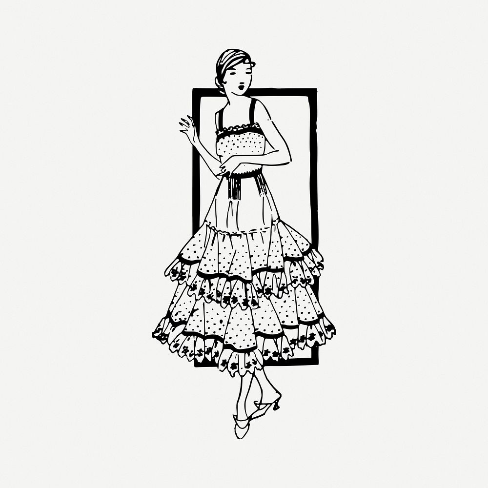 Woman's fashion drawing, vintage illustration psd. 