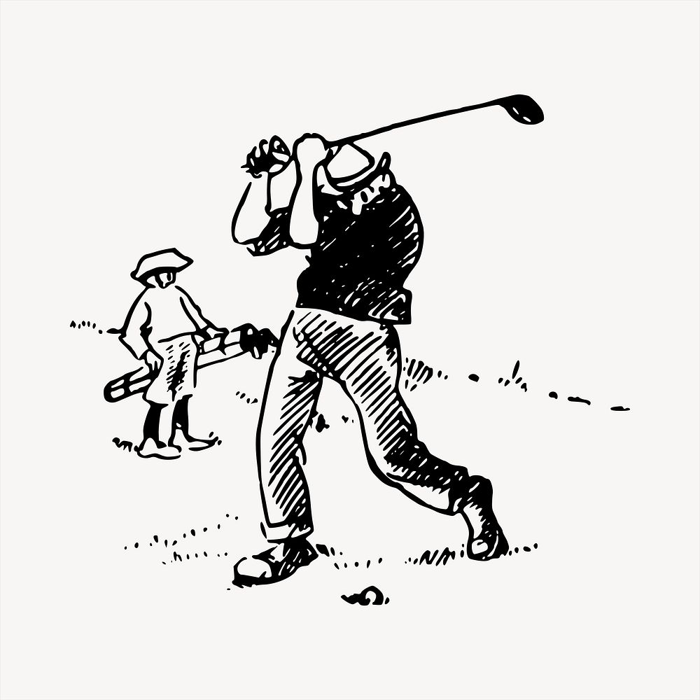 Golfer clipart, vintage hand drawn vector. 