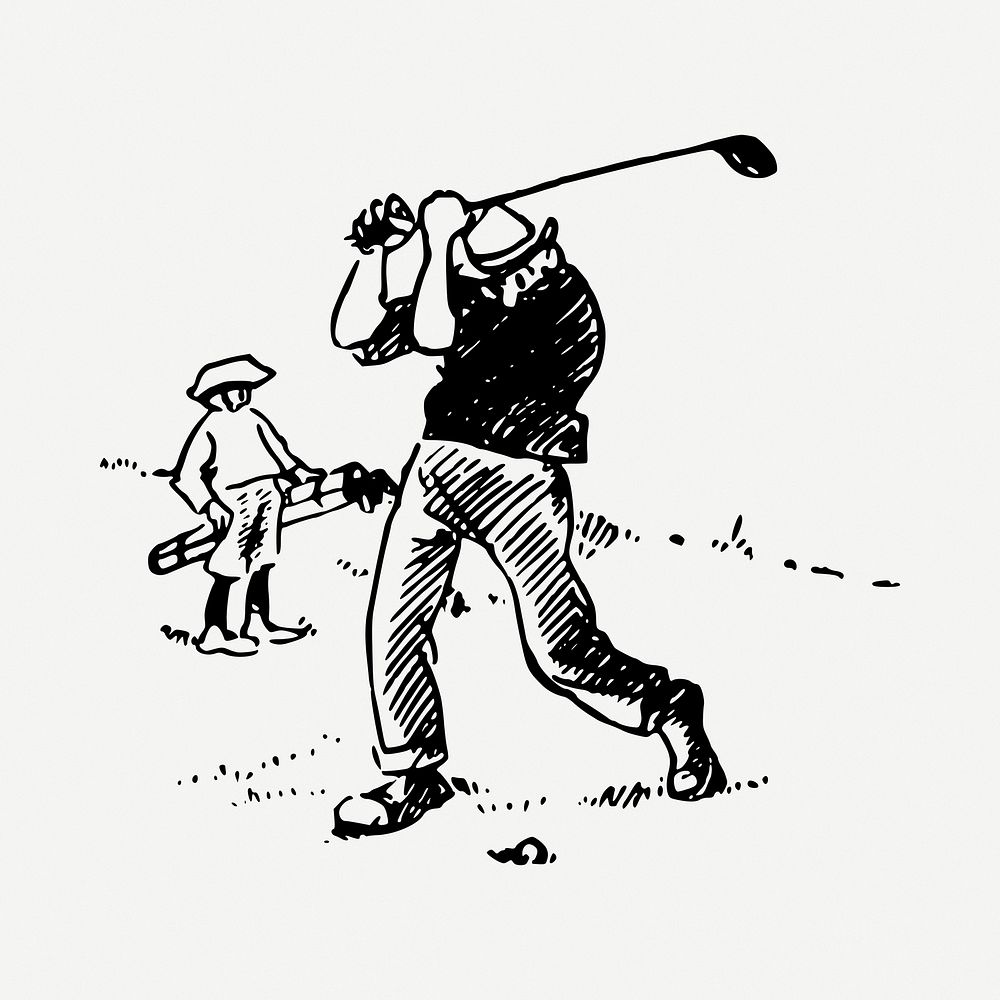 Golfer drawing, vintage illustration psd. Free public domain CC0 image.