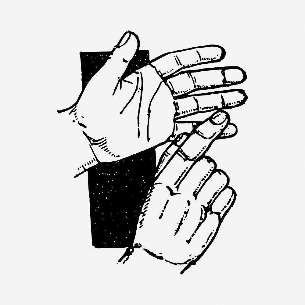 Counting hands drawing, vintage illustration. Free public domain CC0 image.