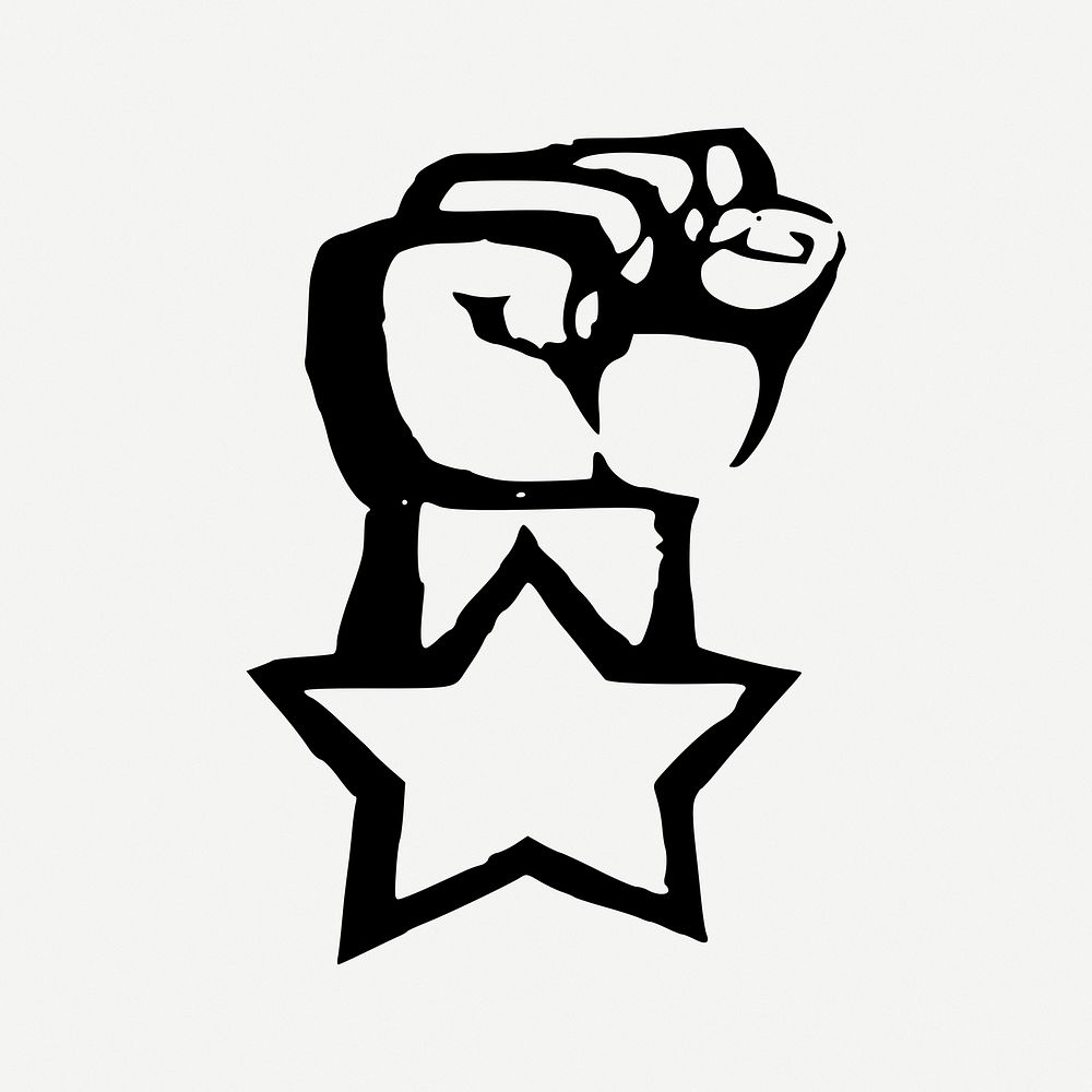 Raised fist drawing, vintage illustration psd. 